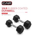CAP Barbell, 10lb Coated Rubber Hex Dumbbell, Pair (No-Roll Design, Ergonomic Steel Handle, Durable Coated Weight) - Image 2