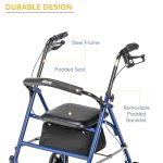 Drive Medical Four Wheel Rollator Rolling Walker with Fold Up Removable Back Support, Blue - Image 5