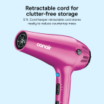 Conair 1875W Cord Keeper Hair Dryer with Diffuser and Concentrator, Pink, 1 Count - Image 6