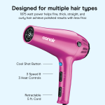 Conair 1875W Cord Keeper Hair Dryer with Diffuser and Concentrator, Pink, 1 Count - Image 4