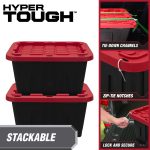 Hyper Tough 12 Gallon Snap Lid Storage Bin, Black Base with Red Lid, Heavy Duty Plastic - Image 4