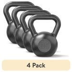 (4 pack) Athletic Works 35 lb Cast Iron Kettlebell, Black Hammertone Finish