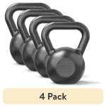 (4 pack) Athletic Works 35 lb Cast Iron Kettlebell, Black Hammertone Finish