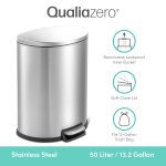 Qualiazero Kitchen Trash Can, 13.2 Gallon Stainless Steel Slim Step Garbage Bin with Soft Close Lid, Silver - Image 2