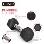 CAP Barbell, 10lb Coated Rubber Hex Dumbbell, Pair (No-Roll Design, Ergonomic Steel Handle, Durable Coated Weight) - Image 3