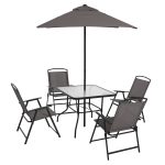Mainstays Albany Lane 6-Piece Steel Outdoor Patio Dining Set with Umbrella, Gray - Image 2