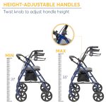 Drive Medical Four Wheel Rollator Rolling Walker with Fold Up Removable Back Support, Blue - Image 3