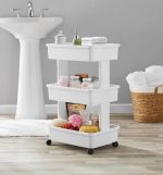 Mainstays 3-Tier Plastic Rolling Laundry Cart, Arctic White - Image 6
