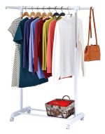Mainstays Adjustable Metal Rolling Garment Rack, Chrome & White - Image 4
