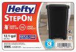 Hefty Kitchen Trash Can, 12.1 Gallon Plastic Step Garbage Bin with Foot Pedal Lid, Black - Image 3