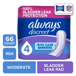 Always Discreet Incontinence Pads, Moderate Absorbency, Regular Length, 66 Count