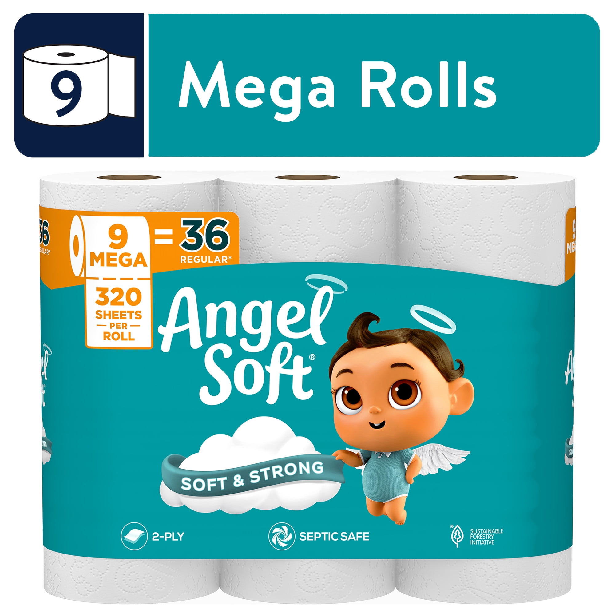 Angel-Soft-2-Ply-Toilet-Paper-9-Mega-Rolls_a44abad2-13e1-4d20-a373-514e06307102.427436a0a965a80498e4dfaba18f03e1.jpeg Angel Soft 2-Ply Toilet Paper, 9 Mega Rolls, 320 Sheets Per Roll - Image 1