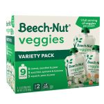 Beech-Nut Veggies Stage 2 Baby Food Pouch Variety Pack, Vegetable & Fruit Puree Pouches, 3.5 oz Pouch (9 Pack)