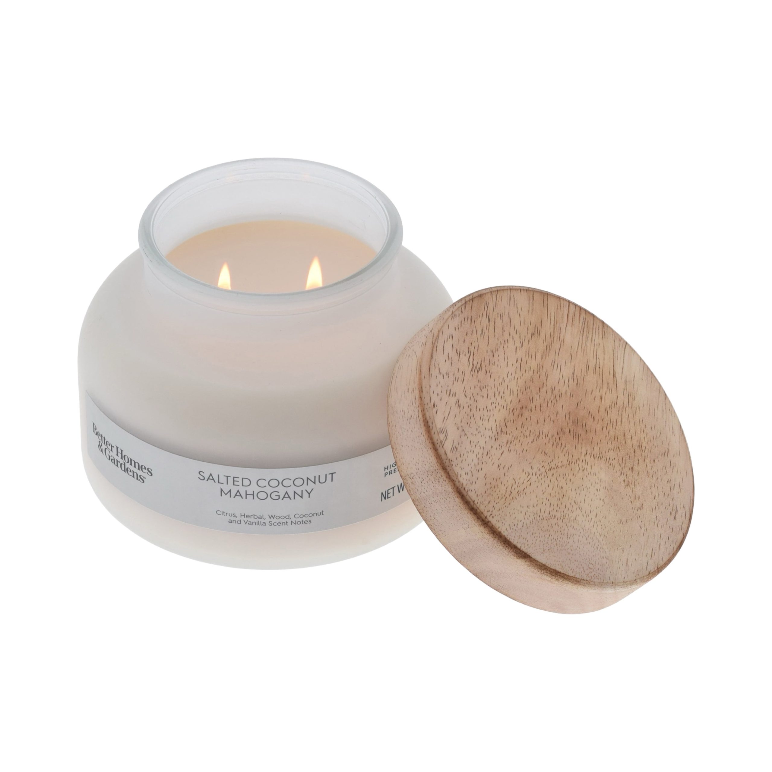Better-Homes-Gardens-18oz-Salted-Coconut-Mahogany-Scented-2-Wick-Bell-Jar-Candle_2c37da1e-9096-46d1-aec9-40156fca8c6f.9b18fad397246492a692e5e0d096d4a1.jpeg Better Homes & Gardens Salted Coconut Mahogany Scented 2-Wick Frosted Jar Candle, 18 oz - Image 1