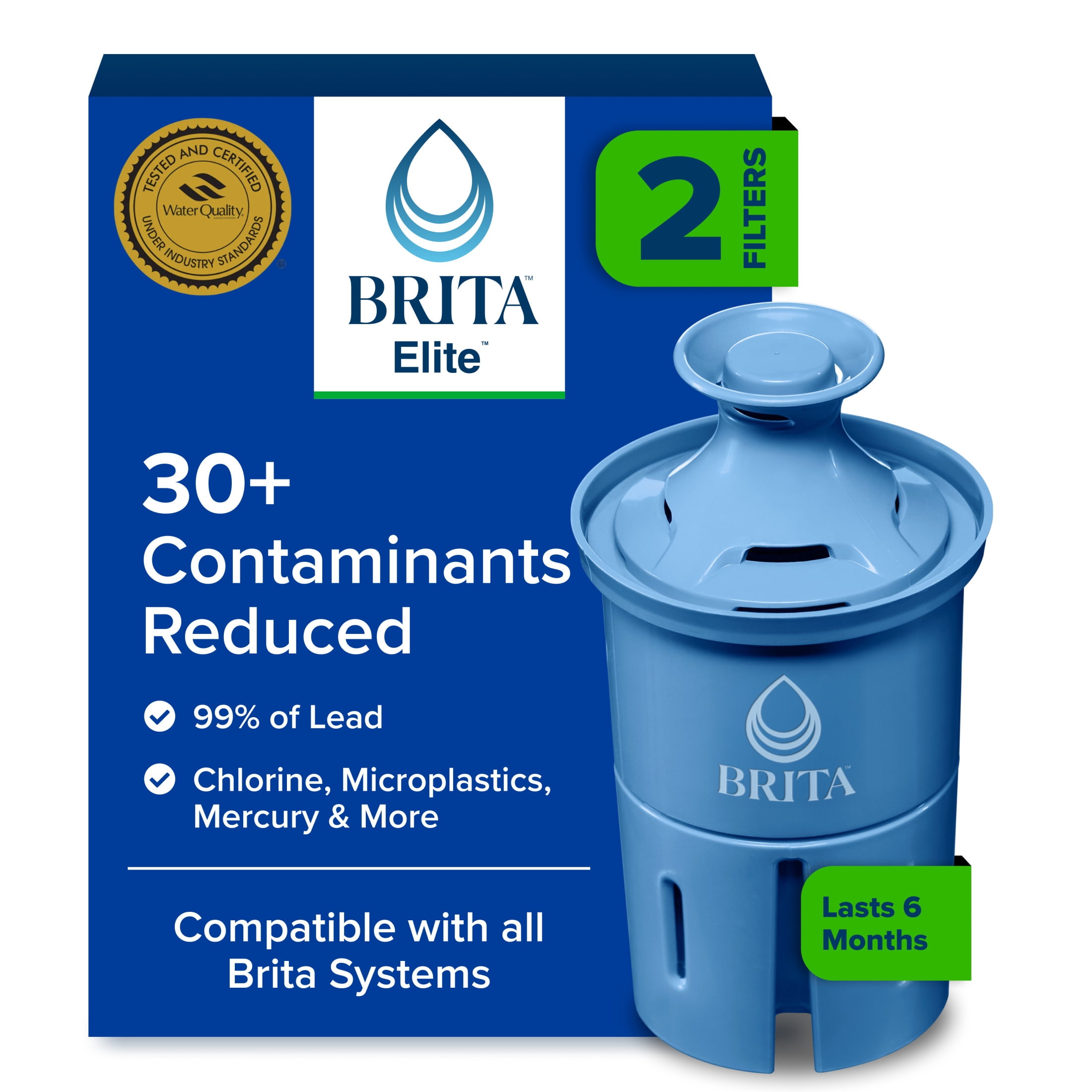 Brita-Elite-Replacement-Water-Filter-for-Pitchers-and-Dispensers-2-Pack_f2e9b283-9c8f-455b-869b-d22bfdc21042.e5580ff97a420a3e475a1c95b336162f.jpeg Brita Elite Replacement Water Filter, Compatible with All Brita Pitchers & Dispensers (2 Pack), Reduces Lead - Image 1