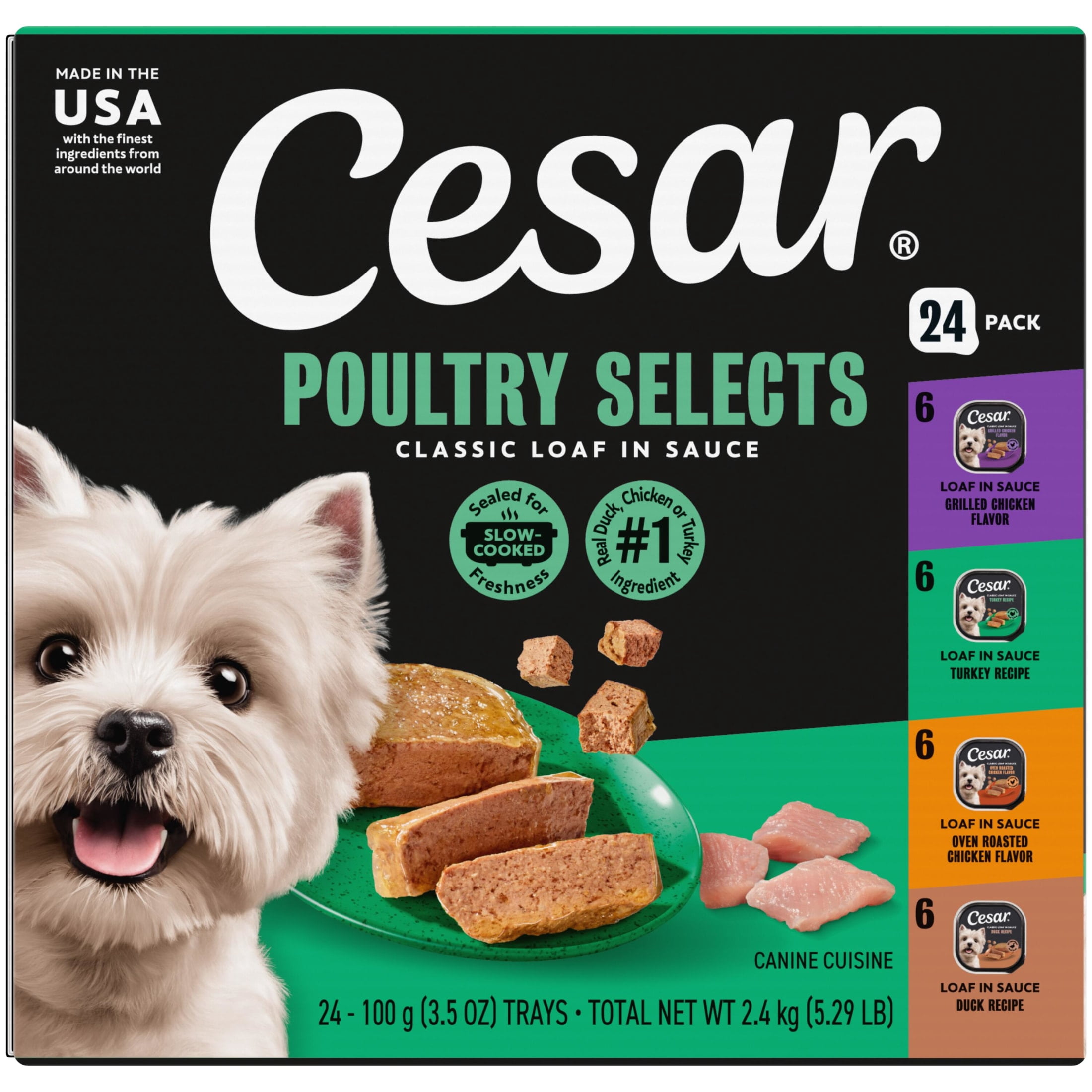 Cesar-Wet-Dog-Food-Variety-Pack-3-5-oz-Trays-24-Pack_50def6ba-d211-4c3c-92be-adaa71ae76ce.95814f27bde0f493d9d9f22fdd496c82.jpeg Cesar Loaf In Sauce Poultry Flavors Adult Wet Dog Food Variety Pack, 3.5 Oz Trays, 24 Ct. - Image 1