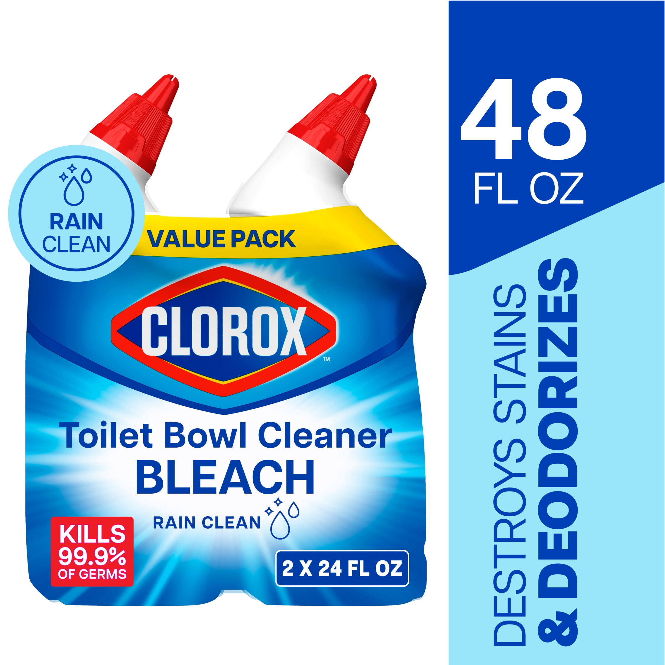 Clorox-Toilet-Bowl-Cleaner-w-Bleach-Rain-Clean-24-fl-oz-2-Pack_386ea47c-4c86-4b78-b6c9-2c355d421445.8c9ef530cdc5f50b51d37c06282eb99a.jpeg Clorox Toilet Bowl Bathroom Cleaner with Bleach, Rain Clean, 24 fl oz, 2 Pack - Image 1