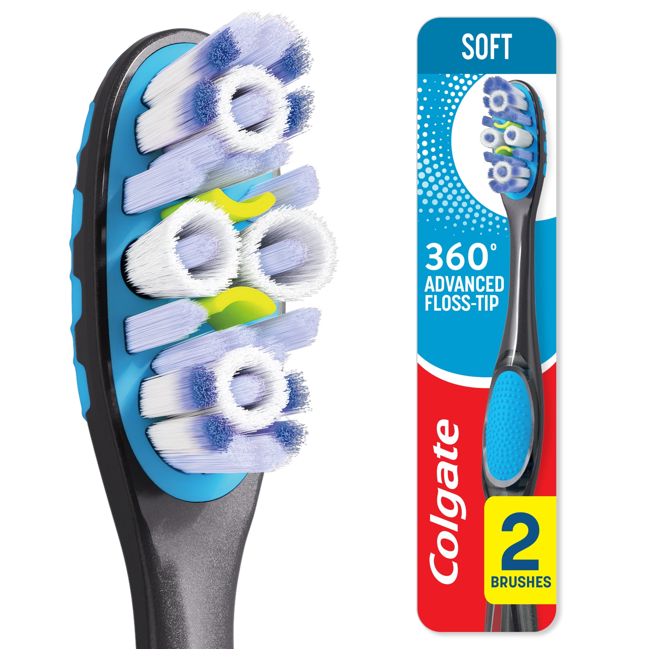 Colgate-360-Advanced-Floss-Tip-Bristles-Adult-Manual-Toothbrush-Soft-2-Pack_1e1bca11-e0ca-4366-8cea-f1a52bf1c6ab.7f237025e786ab85781c682fe2c50785.jpeg Colgate 360 Floss-Tip Toothbrush Pack, Soft Adult Toothbrushes, 2 Pack - Image 1