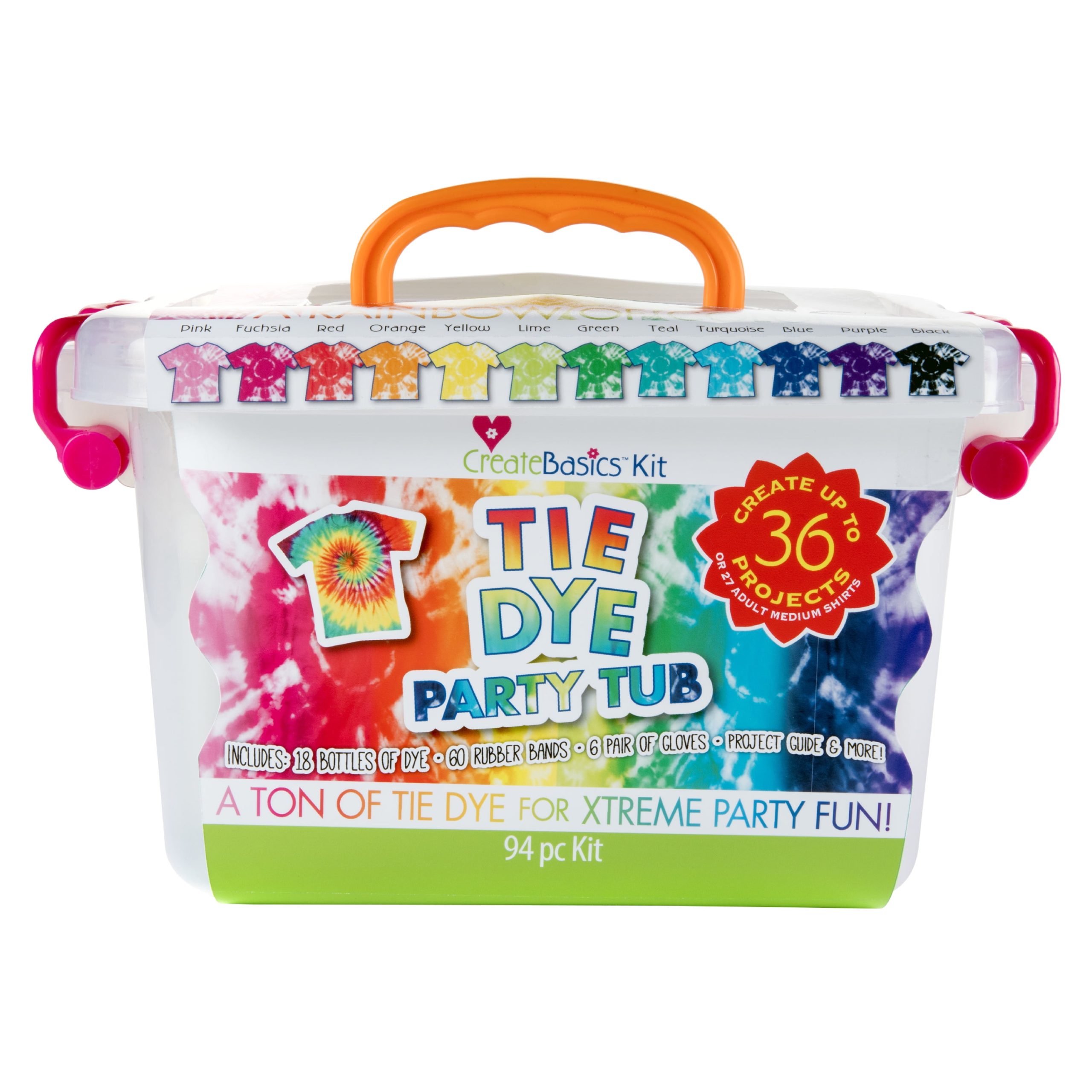 Create-Basics-18-Bottle-Tie-Dye-Party-Tub_edb58624-8ebc-4fe1-804f-8c403ed640d8.a852e9fc9db0c667e0c982cae3a21c98.jpeg Create Basics Tie Dye Party Tub with 18 Pre-Filled Bottles, Dye Refill Packs and Accessories - Image 1