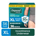 Depend Fresh Protection Incontinence Underwear for Men, Adult Diapers, XL (36 Count)