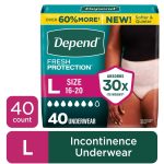 Depend Fresh Protection Incontinence Underwear for Women, Adult Diapers, L (40 Count)