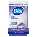 Dial Antibacterial Bar Soap, Calm & Soothe Lavender & Jasmine Deodorant Bar, 4oz (8 Bars)