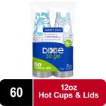 Dixie To Go Disposable 12 Ounce Paper Cups, Multi-Color, 60 Count