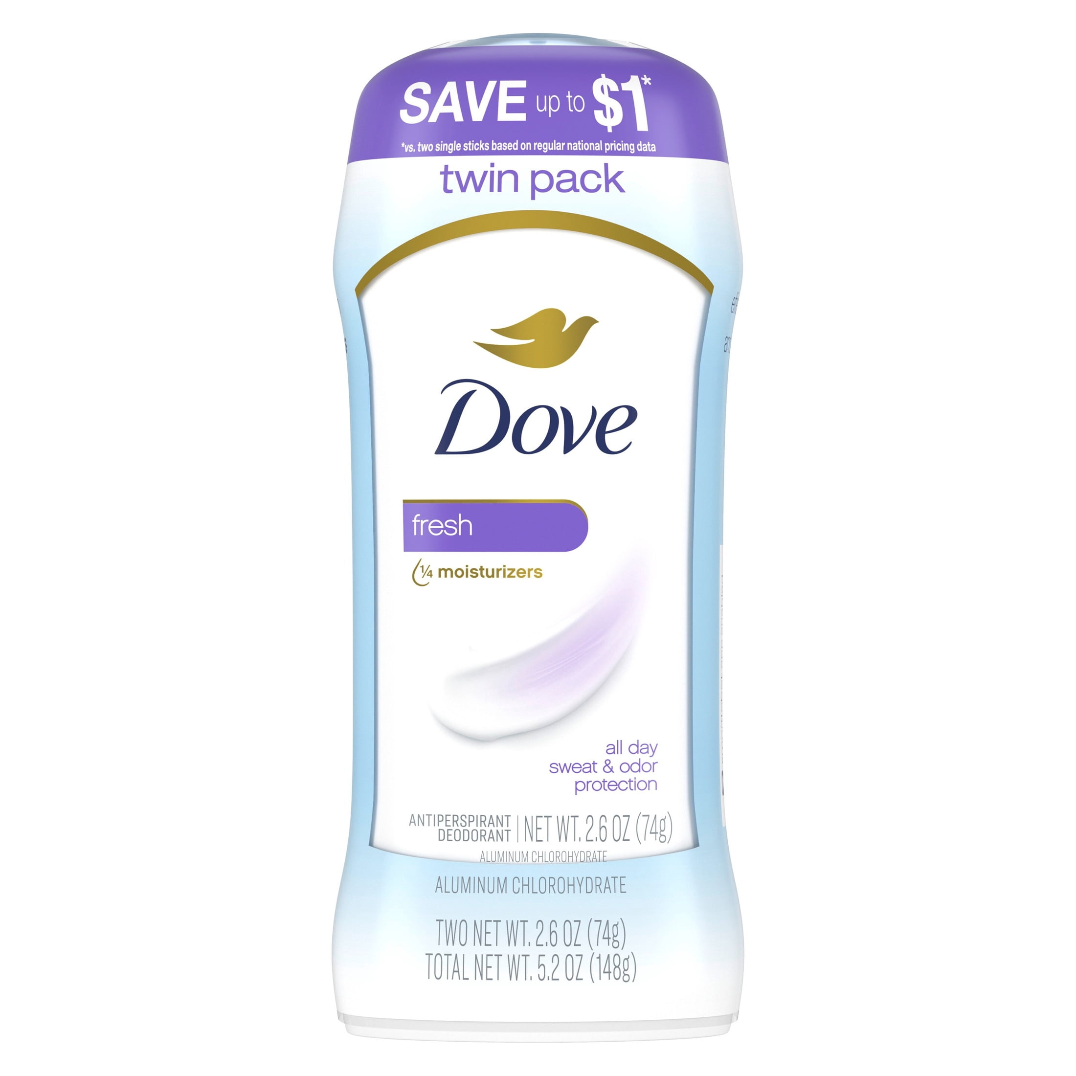 Dove-Fresh-All-Day-Underarm-Sweat-Odor-Protection-Antiperspirant-Deodorant-Twin-Pack-2-6-oz_53bf911b-6f0d-454a-bc4e-46aef598bbd7.1e1330b857dc048b7f2cbbf3c4abd181.jpeg Dove Invisible Solid Antiperspirant Deodorant Stick For Women, Fresh, For All Day Underarm Sweat & Odor Protection ,2.6 oz, 2 Pack - Image 1