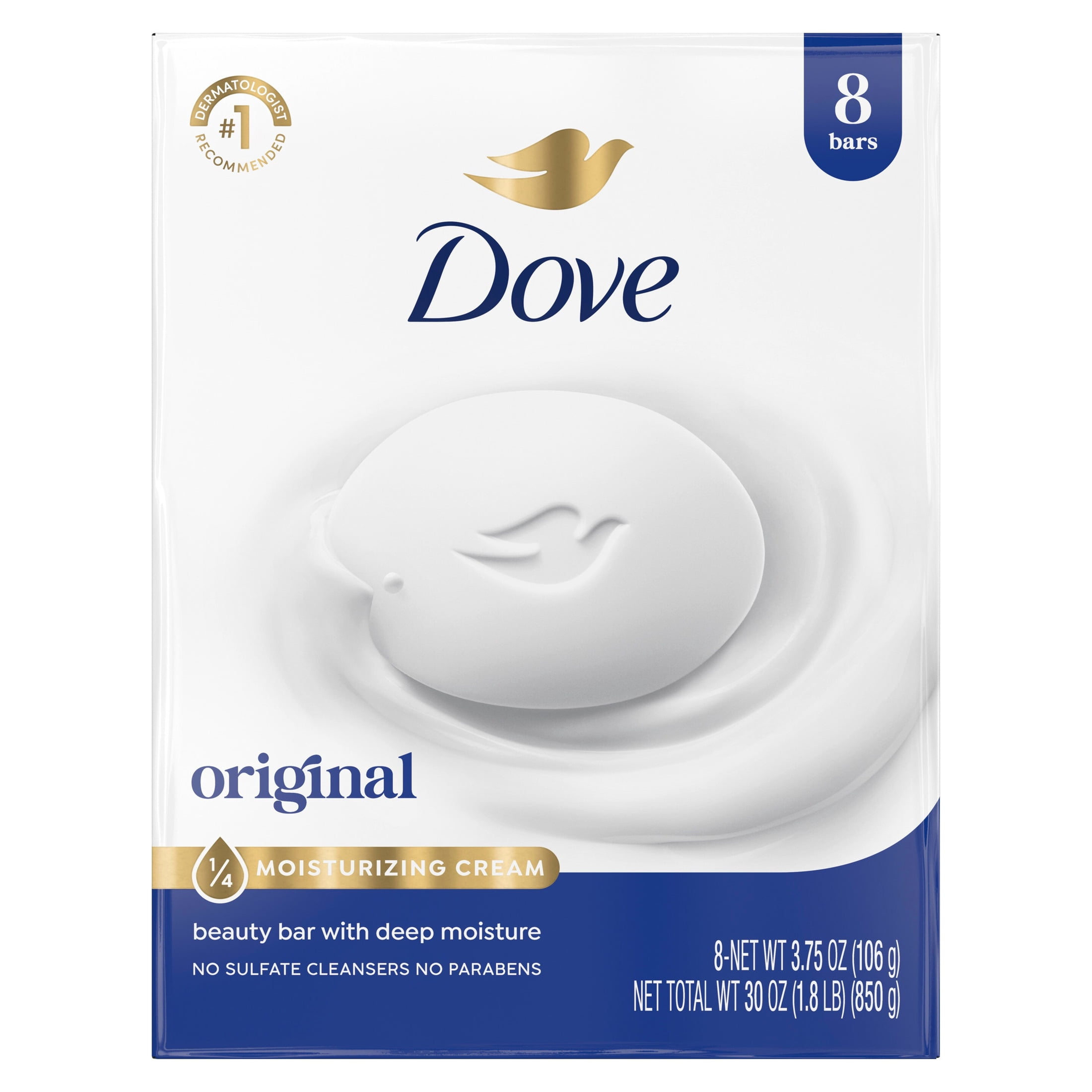 Dove-Original-Deep-Moisturizing-Beauty-Bar-Soap-Unscented-3-75-oz-8-Bars_acb82ac9-735e-4f97-a48d-f484a5e27959.696bc7f54a4c792605709fb5e528677c.jpeg Dove Beauty Bar Soap For Soft, Smooth Skin, Original, With 1/4 Moisturizing Cream, 3.75 oz 8 Bars - Image 1