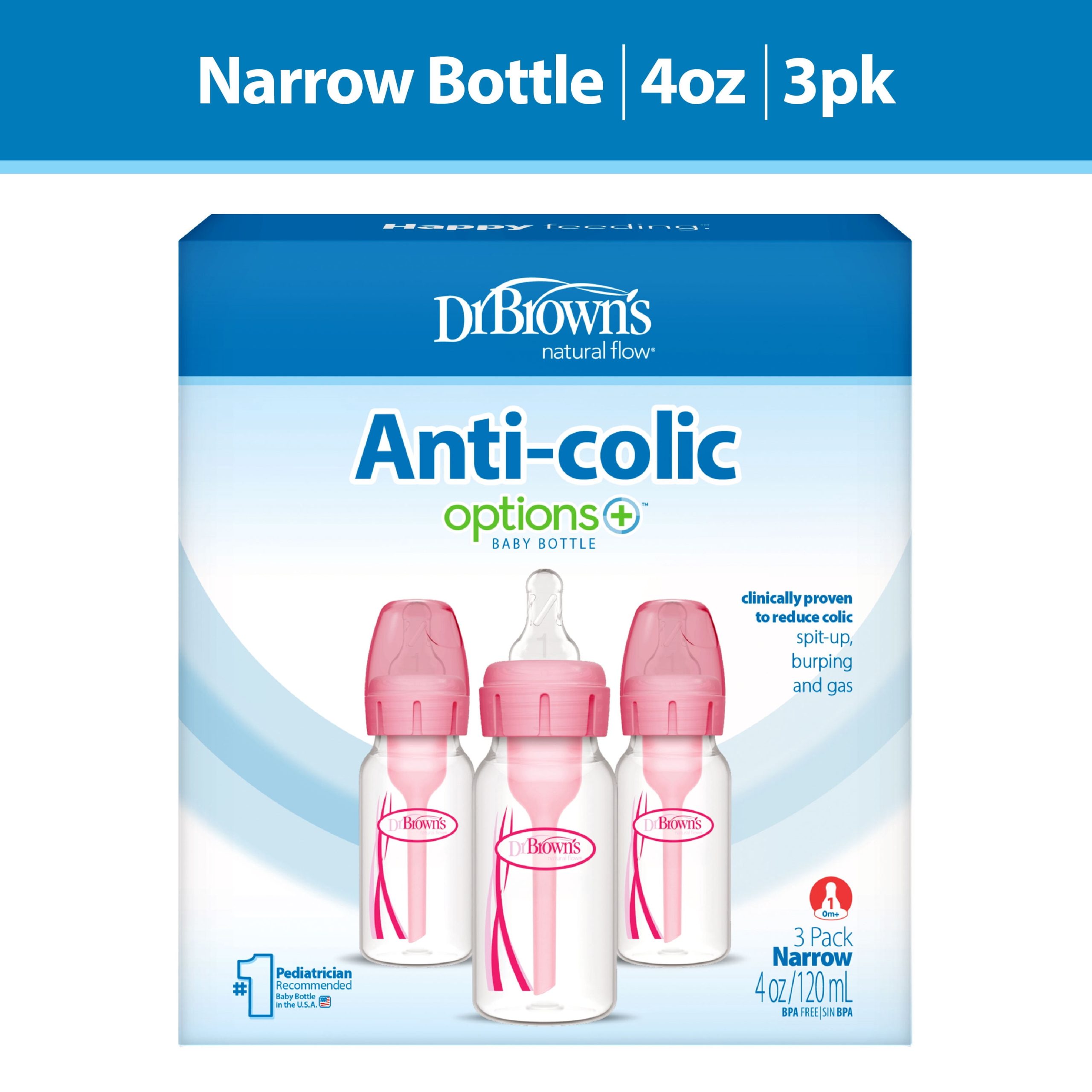 Dr-Brown-s-Natural-Flow-Anti-Colic-Options-Narrow-Baby-Bottle-Pink-4oz-Slow-Flow-0m-3-Pack_6af42d60-ca2e-4aa0-947b-7abb45b5fed5.51771fa49e6fb68faf0f2c620740fbc6.jpeg Dr. Brown’s Natural Flow Anti-Colic Options+ Narrow Baby Bottle, Pink, 4oz, Slow Flow, 0m+, 3 Pack - Image 1