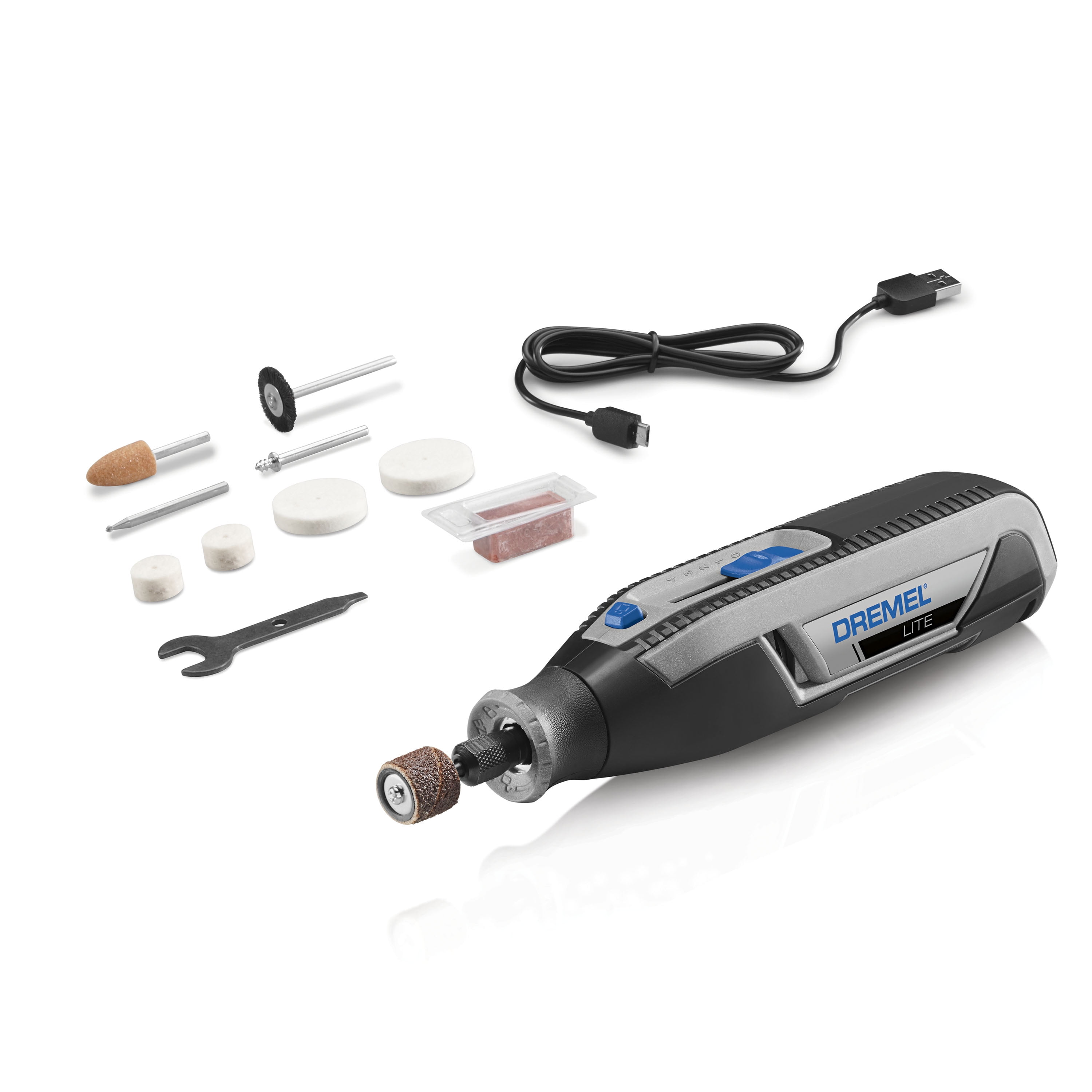 Dremel-Lite-7760-N-10W-4V-Cordless-Rotary-Tool-with-10-Accessories-Lithium-Ion-Battery-Powered_63a898cb-72a4-4633-a240-ad33f88124aa_1.4970240ae105ffbeac1dd593885ac046.jpeg Dremel Lite 7760-N/10W 4V-Cordless Variable Speed Rotary Tool with Integrated 2Ah Li-Ion Battery, & 10 Rotary Tool Accessories - Image 1