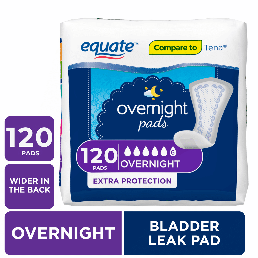 Equate-Options-Women-s-Incontinence-Pads-Unscented-Overnight-120-Count_b09bce4e-95c5-482a-bcb6-84e75bd2ab33.66a68b79873b1096b4ab16f946bb443f.png Equate Women's Incontinence Pads, Unscented, Overnight, 120 Count - Image 1