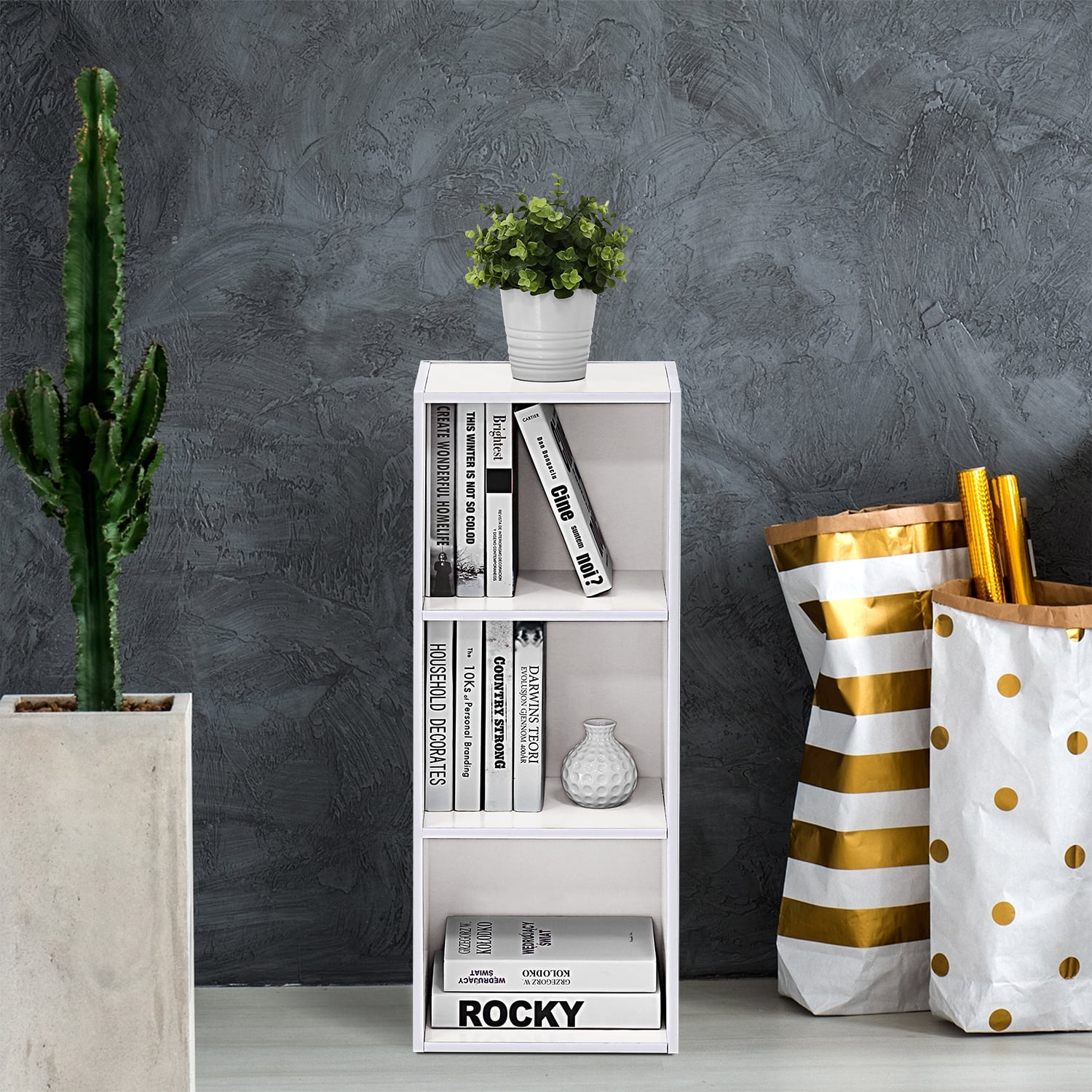 Furinno-11003WH-3-Tier-Open-Shelf-Bookcase-White-Color-12-W-x-31-5-H-x-9-3-D_6fdb5a4c-922a-48a5-916c-490b39452c1e_1.4ac2dfa815f93785745e2213adc8e749.jpeg Furinno 11003WH 3 - Tier Open Shelf Bookcase, White Color - 12" W x 31.5" H x 9.3" D - Image 1