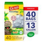 Glad ForceFlex 13-Gallon Drawstring Tall Kitchen Trash Bags, Gain Original Scent, 40 Bags