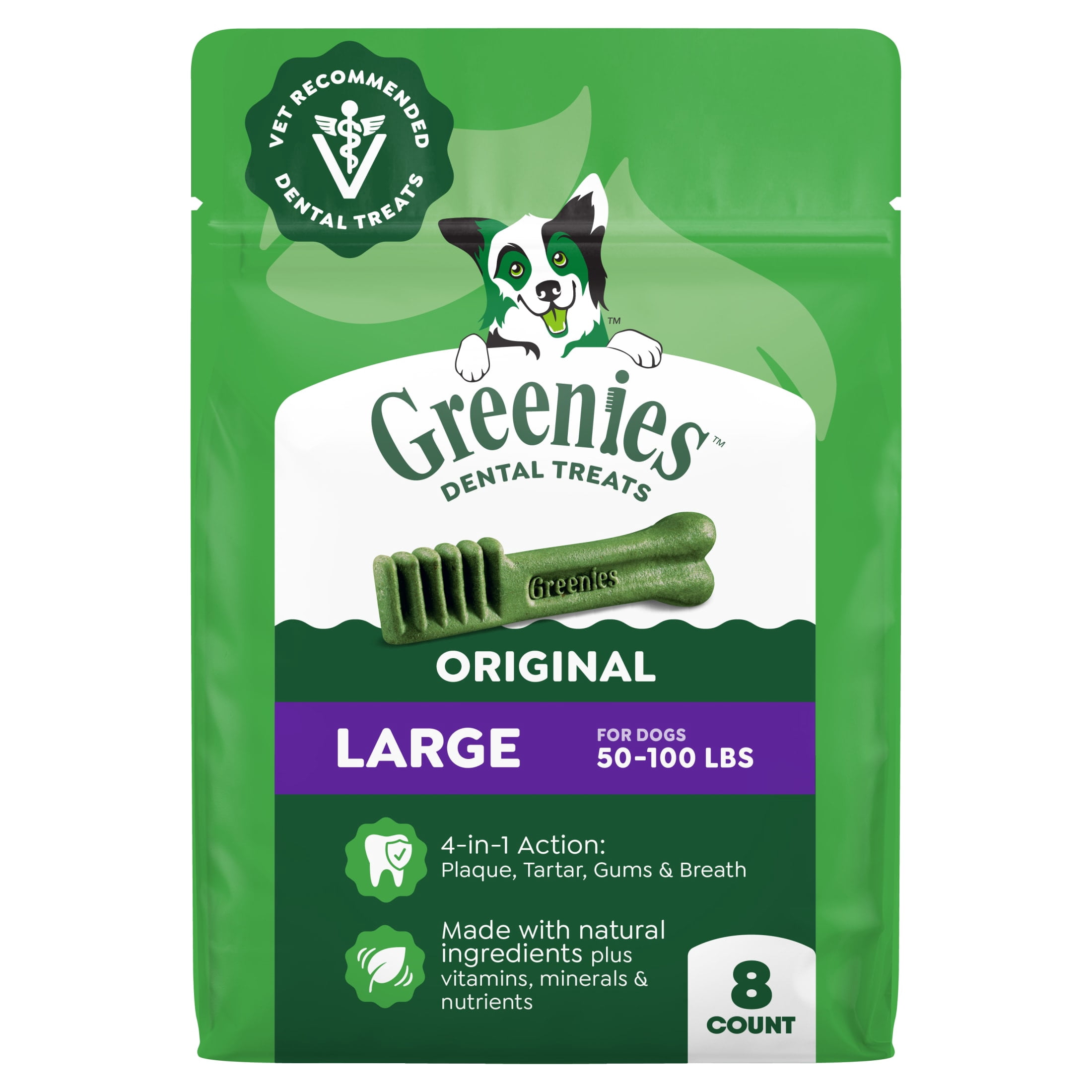 Greenies-Original-Large-Natural-Dry-Dental-Treats-for-Dogs-12-Oz-Pack-8-Treats_c9fbad01-ee06-4efb-9b0e-bab179b4bbdf.df824839a02edf27a86ea7da34c818f5.jpeg Greenies Original Flavor Adult Natural Dental Dog Treats Large Size, 12 oz Pack (8 Count) - Image 1