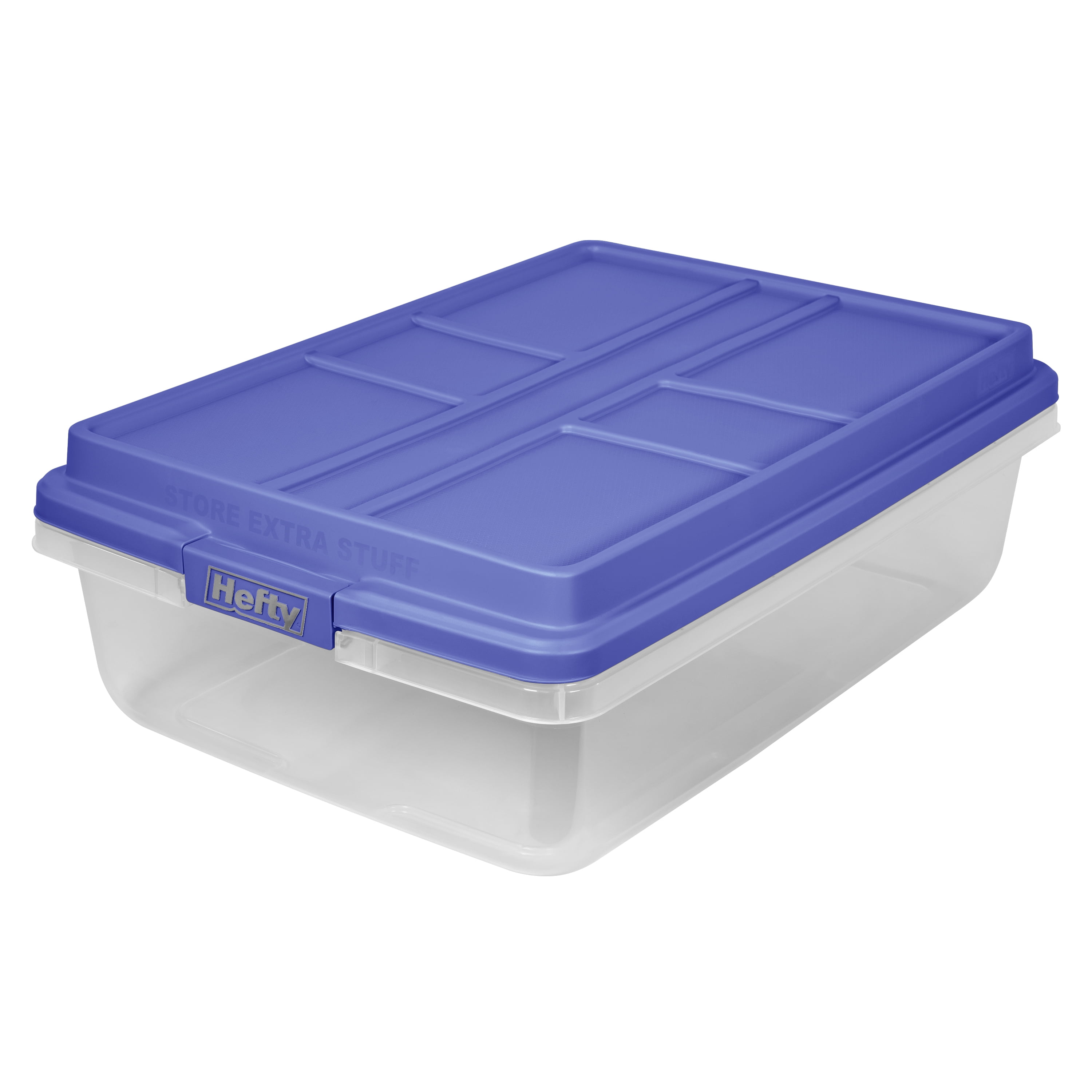 Hefty-HI-RISE-40-qt-Storage-Bin_a4fca4b4-da6c-4d97-af1d-9044929f6191_1.f29bd6fab9eff24048d85c160c09466f.jpeg Hefty HI-RISE 40 Quart Medium Latching Storage Bin, Clear Plastic Storage Container with HI-RISE Latch Lid, Blue - Image 1