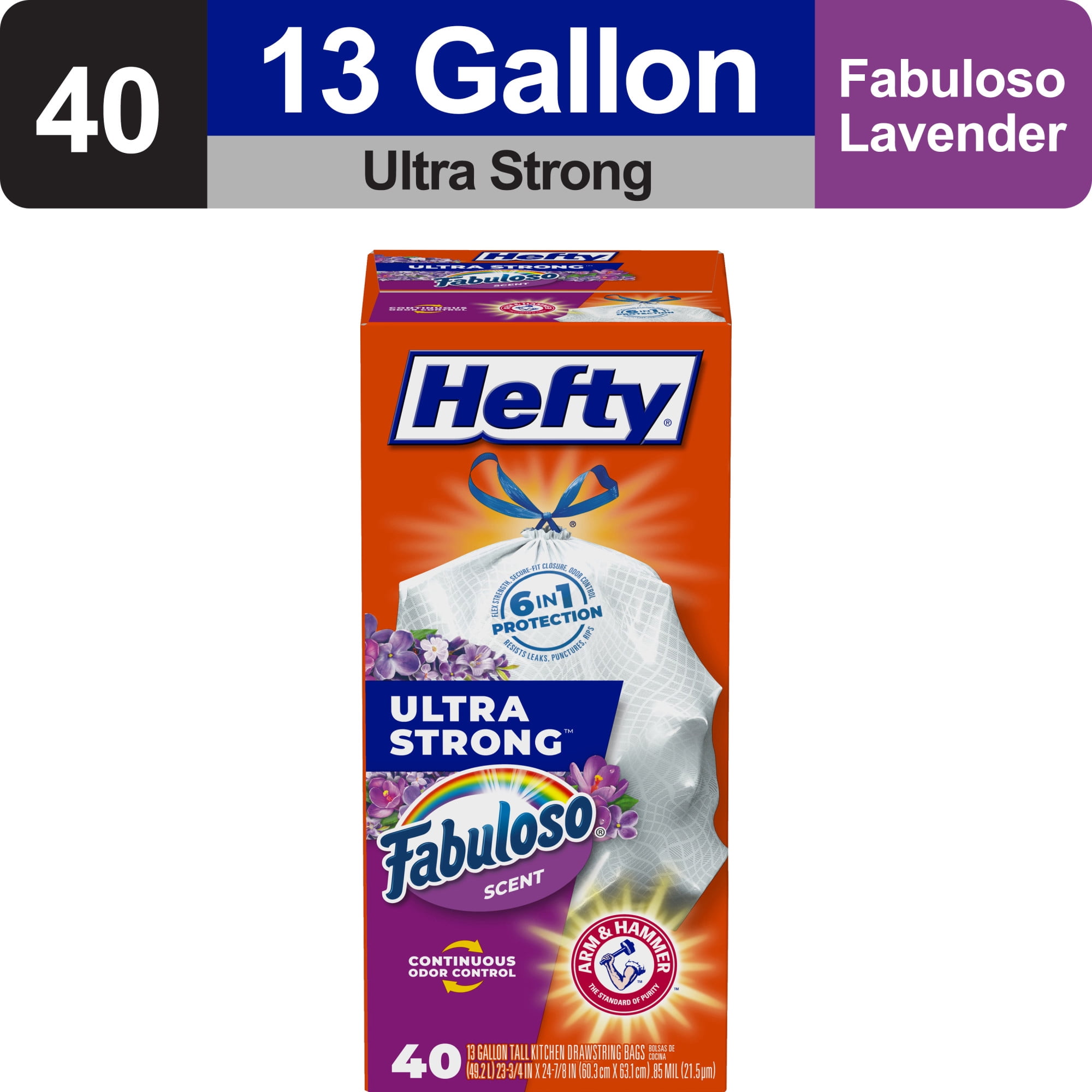 Hefty-Ultra-Strong-13-gallon-Trash-Bags-Tall-Kitchen-Trash-Bags-White-Fabuloso-Scent-40-Bags_c38ab9e9-ead1-4c51-b0e9-d85305178bff.0c944234ac7604e6607bd40188760614.jpeg Hefty Ultra Strong 13 gallon Trash Bags, Tall Kitchen Trash Bags, White, Fabuloso Scent, 40 Bags - Image 1