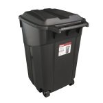 Hyper Tough 45 Gallon Wheeled Heavy Duty Plastic Garbage Can with Attached Lid, Black