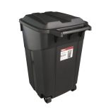 Hyper Tough 45 Gallon Wheeled Heavy Duty Plastic Garbage Can with Attached Lid, Black