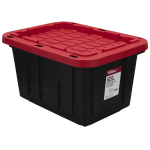 Hyper Tough 12 Gallon Snap Lid Storage Bin, Black Base with Red Lid, Heavy Duty Plastic