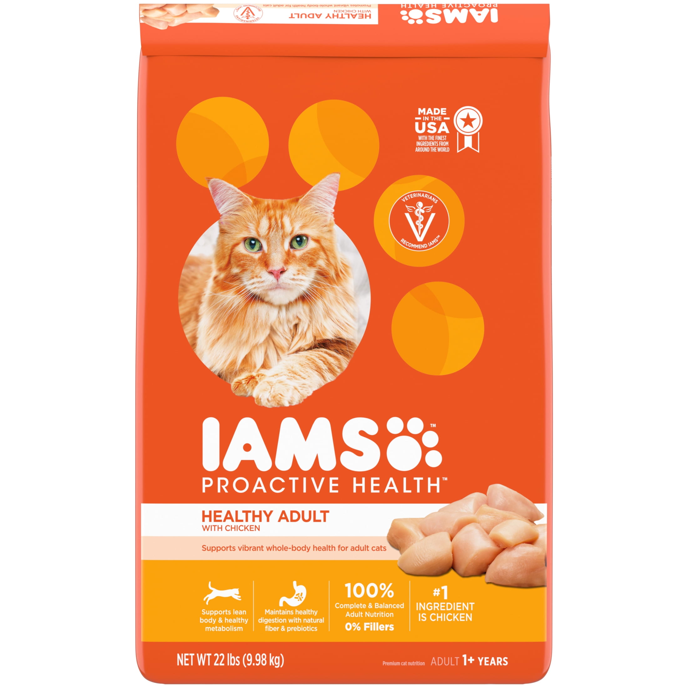 Iams-Proactive-Health-Chicken-Dry-Cat-Food-22-Lb-Bag_2cbbc5bb-451e-4998-a9d4-de379f85227d.3c558fc8fa45daf2175e14d42af455be.jpeg Iams Proactive Health Dry Cat Food, Chicken Flavor, 22 lb Bag - Image 1