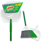 Libman Precision Angle Broom With Dustpan, Green White, Recycled Plastic Fibers