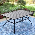 MF Studio 6-Person Outdoor Rectangular Metal Dining Table with Umbrella Hole, All-Weather Resistance Patio Table, Black
