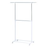 Mainstays Adjustable 2-Tier Rolling Clothes Rack with Locking Wheels, Steel, Silver/White
