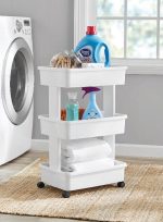 Mainstays 3-Tier Plastic Rolling Laundry Cart, Arctic White