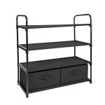 Mainstays 4-Shelf Closet Organizer with 2 Fabric Bins, Black, Metal Frame
