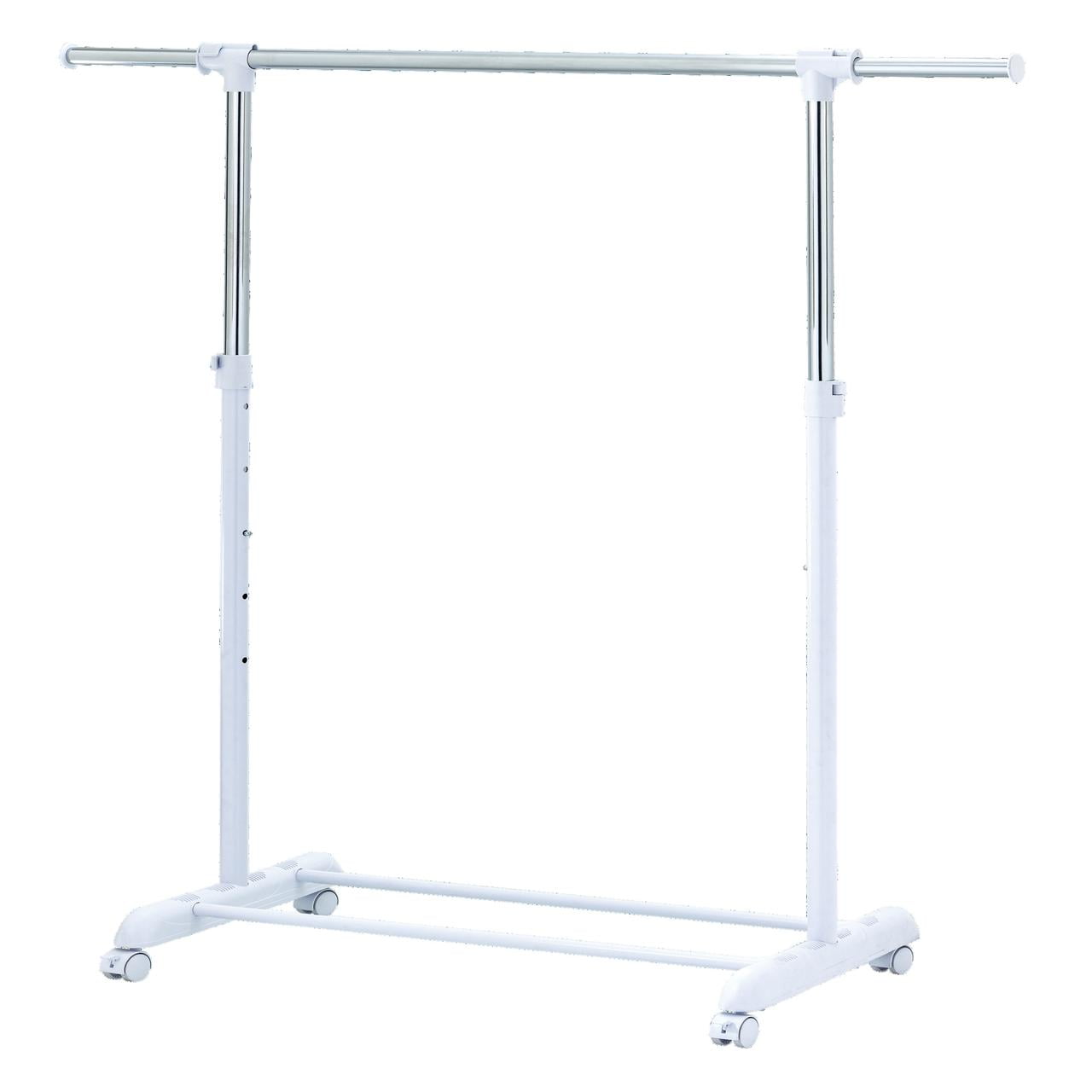 Mainstays-Adjustable-Rolling-Garment-Rack-Metal-Chrome-White-84-121Wx44Dx123-5-163Hcm_884ed4af-08b1-44e8-9096-d06db1f8f3e8.6391219eb7108b8c556b7340823c5b12.jpeg Mainstays Adjustable Metal Rolling Garment Rack, Chrome & White - Image 1