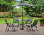 Mainstays Albany Lane 6-Piece Steel Outdoor Patio Dining Set with Umbrella, Gray