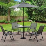 Mainstays Albany Lane 6-Piece Steel Outdoor Patio Dining Set with Umbrella, Gray