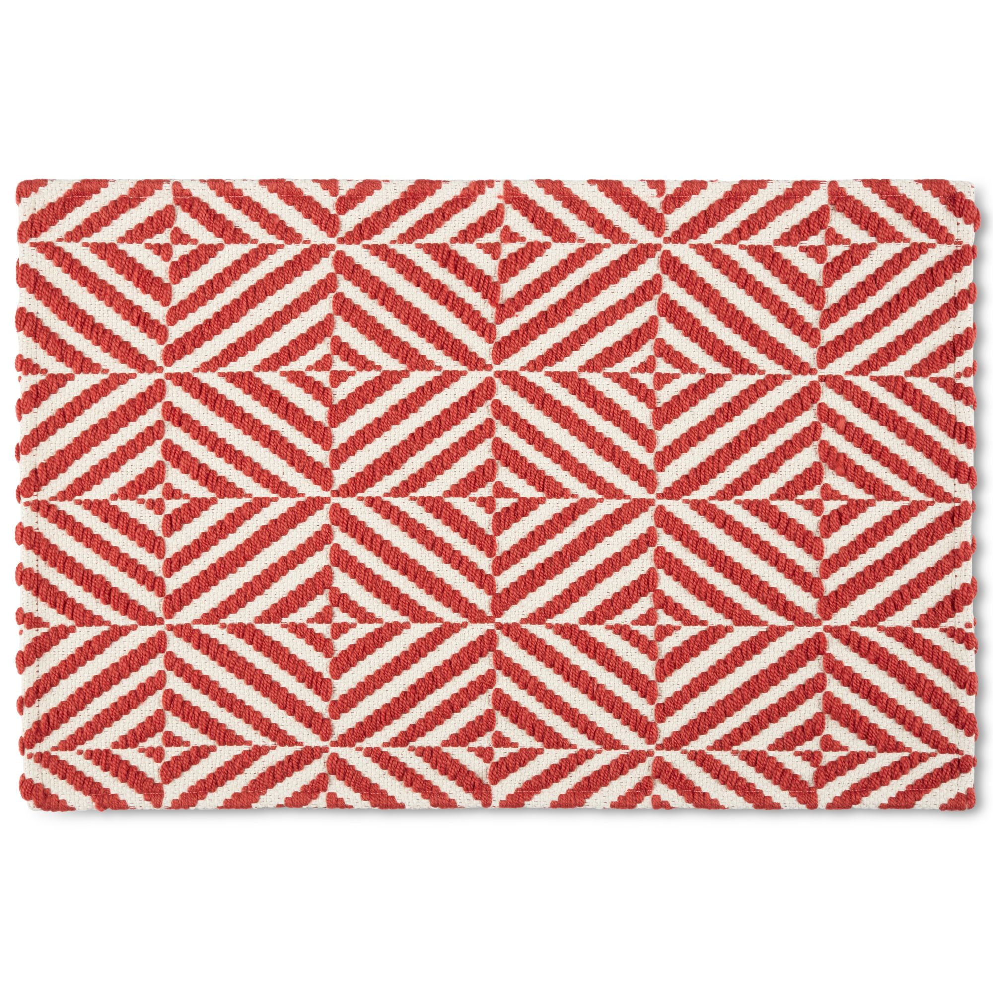 Mainstays-Montana-Woven-Fabric-Mat-18-x27-Red-Available-in-Multiple-Colors_045b90e0-491d-46b2-b56d-2c786b28ba19.6dbfba3fc481ec539519fab3f5fe5250.jpeg Mainstays Montana Woven Fabric Doormat, 18 in x 27 in, Red - Image 1